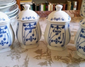 Spice potty, set of 4 pots, Indian blue, as new.