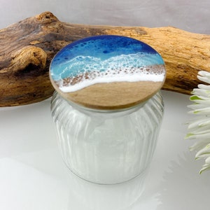 Vorratsglas 0,6 L mit Mango-Deckel  Vorratsgläser Vorratsdose aus Glas Strand Resin Wellen Epoxidharz Wellen, Epoxy Gewürzglas Gewürzgläser