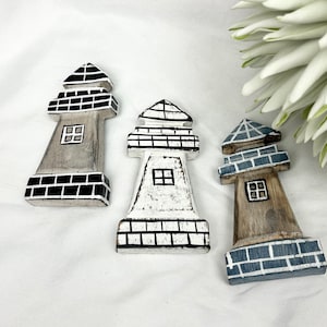 Fridge magnet lighthouse in three colors, made of wood, decoration, beach, sea, magnet, fridge magnets, flip flop, maritime decoration