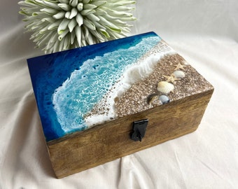 Resin-Aufbewahrungsbox / Mango-Holz/ Unikat, Strand, Meer, Wellen, Epoxidharz, Harz, Wellen, Epoxy, Schmuckästchen, Schmuckkasten