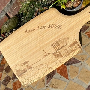 Cutting board bamboo wood for campers, with desired text, with engraving / customizable / mountain, snack, snack board, mountains, snack board