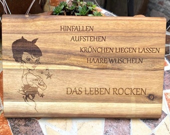 Rockabilly Frühstücksbrett / Schneidebrett Akazien-Holz, mit Wunschtext / Feuerholz / mit Gravur / Laser / personalisierbar