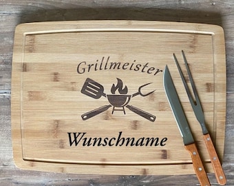 XXL Schneidebrett Grillmeister / Grillbrett/Bambus-Holz/ mit Gravur / Laser / personalisierbarer Artikel / Grillen / BBQ