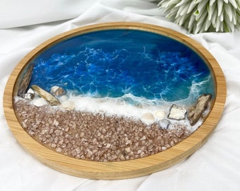 resin decoration plate / bamboo wood / unique / beach, sea, waves, epoxy resin, resin, waves, epoxy, ocean, flotsam, picture