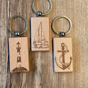 Sailboat, lighthouse, anchor Keychain wood with desired text, customizable