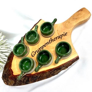 Alder wood schnapps board, with bark, with 6 pans / with engraving / personalizable / shots / short / party / shot glass
