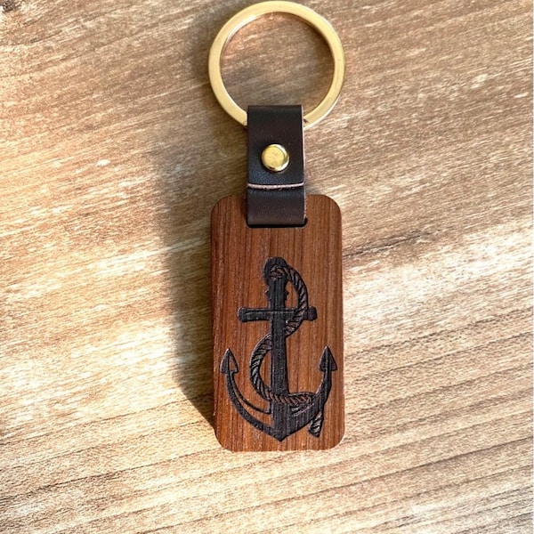 Schlüsselanhänger Anker Holz mit Wunschtext, personalisierbar