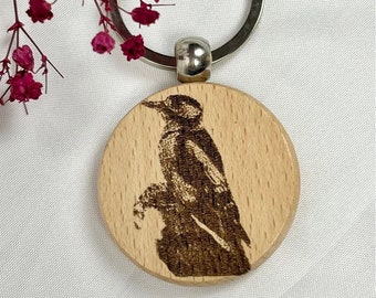 Woodpecker key ring wood with desired text, customizable, great spotted woodpecker, green woodpecker, birds