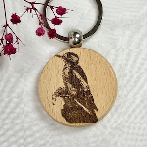 Specht Schlüsselanhänger Holz mit Wunschtext, personalisierbar, Buntspecht, Grünspecht, Vögel