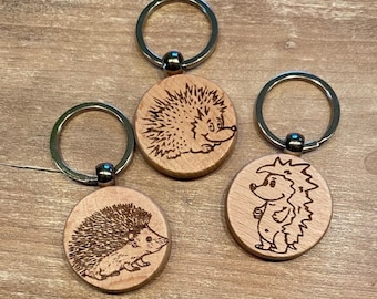 Hedgehog keychain wood with desired text, customizable Hedgehog