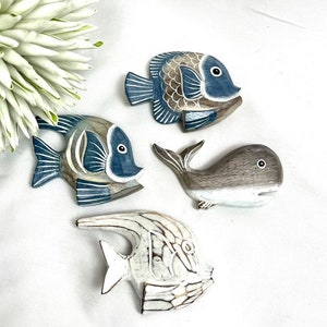 Fridge magnet, wooden fish, wooden fish, garden decoration, decoration, beach, sea, magnet, fridge magnets, whale
