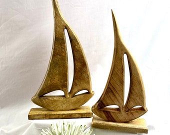 Sailboat mango wood, in two sizes, sailing ship, unique, handmade, wooden boat decoration, maritime decoration, sea, beach, sail, boat, wood