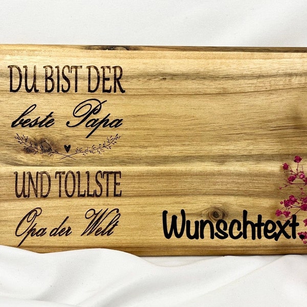 Bester Papa & tollster Opa der Welt Frühstücksbrett / Schneidebrett Akazien-Holz, mit Wunschtext / Feuerholz / mit Gravur / Laser