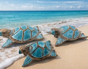 Schildkröte aus Treibholz in 3 Größen Türkis Handarbeit Unikat Wasserschildkröte Landschildkröte Maritime Deko Strand Meer Turtles Holz