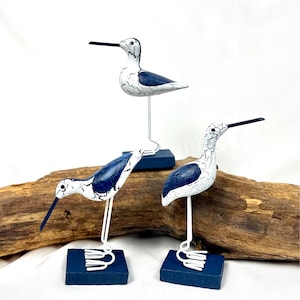 Set (3) Sandpiper/Seagull with metal feet, Sandpiper, Seagulls, Garden decoration, Decoration, Wooden Seagull, Seabird, Bird