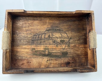 Vintage tray/ serving tray Bulli, T1, bus, / unique / firewood / with engraving / laser / breakfast tray / customizable