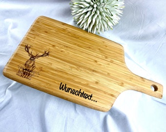 Grande tagliere di cervo in legno di bambù, snack personalizzabile, tagliere per snack, cervo, corna, Weidmannsheil, caccia, cacciatore, cervo,