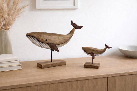 楽天市場】【工芸品】木彫り置物「二頭のクジラ」木製品 オブジェ 木製