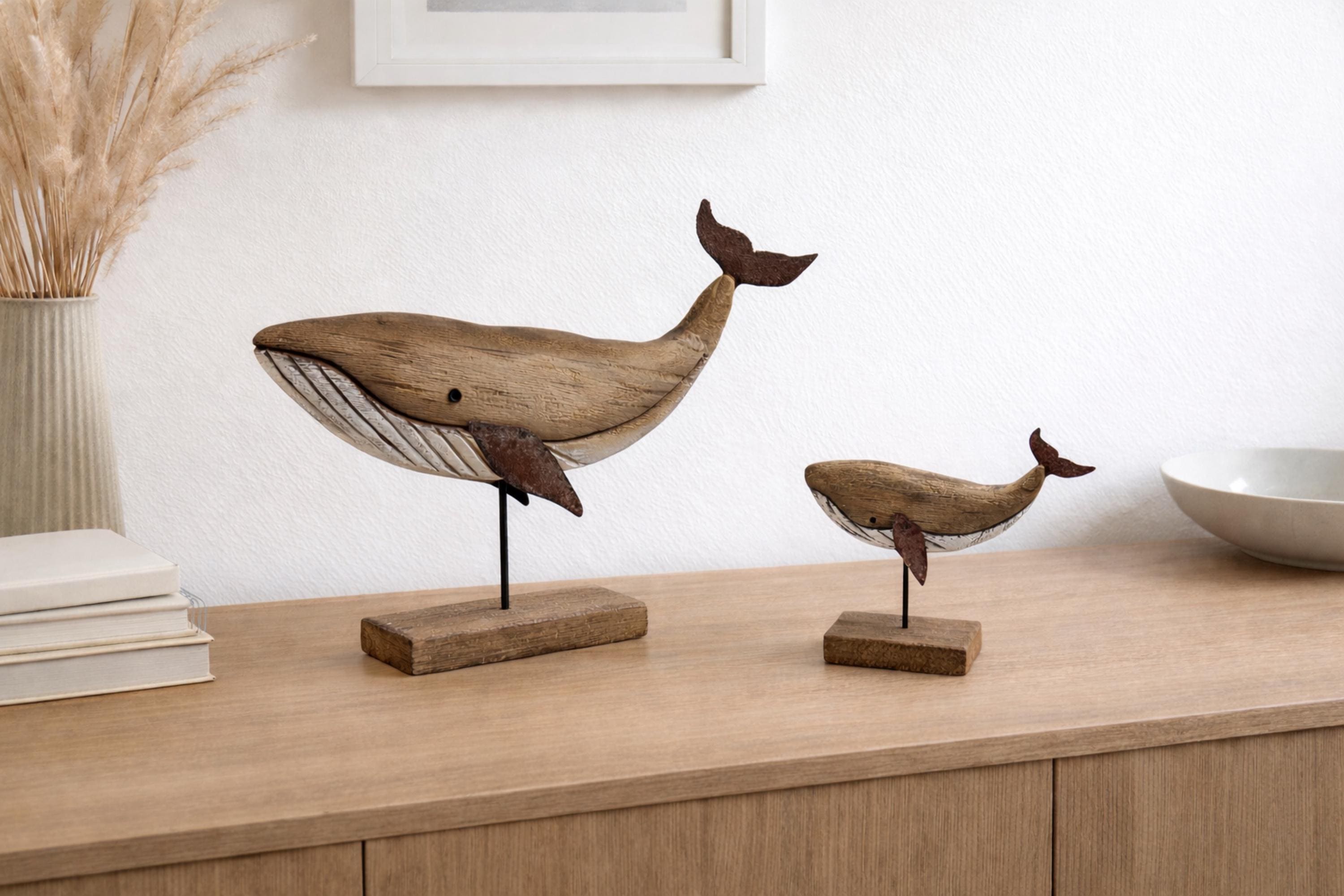 Whale on a Wooden Base, in Two Sizes: Humpback Whale, Blue Whale