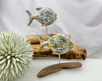 Vintage Brass and Silver Fish Sculpture, Vtg Silver Metal and