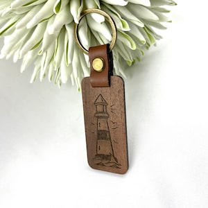 Keychain lighthouse wood with desired text, personalizable