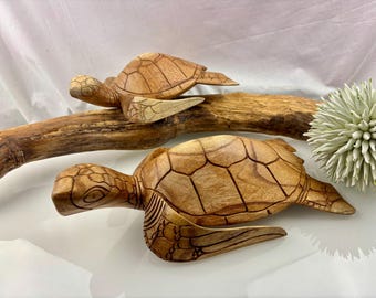 Large mango wood turtles, in two sizes, handmade, unique pieces: water turtle, land turtle, maritime decoration, beach, sea, turtles