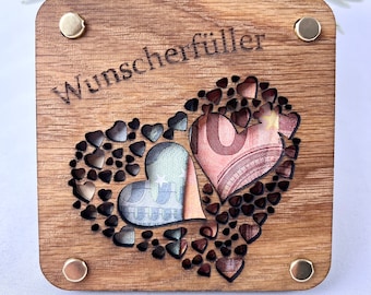 Wish-fulfilling money gift, wood, wedding, beautiful money gift, gift idea voucher, wish-fulfilling, luck, money packaging