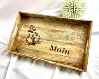 Moin tray made of mango wood serving tray wind rose anchor unique firewood with breakfast tray customizable wooden tray