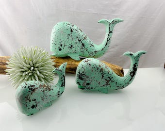 Wooden whale, mint, in three sizes, fish, wooden decoration, maritime decoration, wooden fish, garden decoration, decoration, beach, sea, blue whale, humpback whale