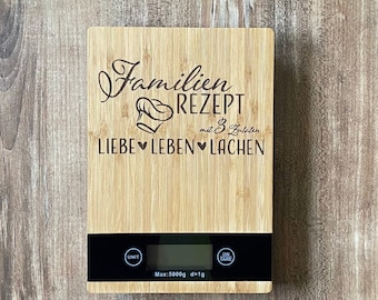 Kitchen scale made of bamboo wood with custom text / unique item / firewood / with engraving / laser / personalized item / scale / wood