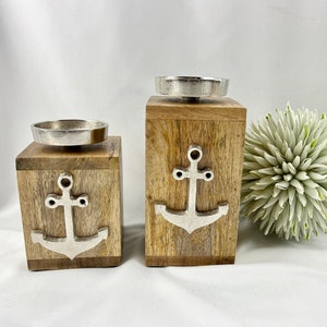 Candlestick anchor mango wood metal silver decoration handmade maritime decoration candle holder wood unique wooden anchor wooden cube anchorage