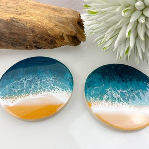 Resin coaster set, made of bamboo wood/ glass coaster / unique / beach, sea, waves, epoxy resin, resin, waves, epoxy, drinking,
