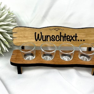 Alder wood schnapps bench with 4 shot glasses / with engraving / personalizable / shots / short / party / gift / desired text