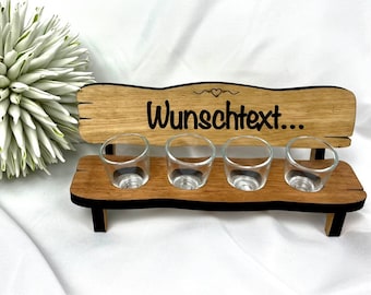 Alder wood schnapps bench with 4 shot glasses / with engraving / personalizable / shots / short / party / gift / desired text