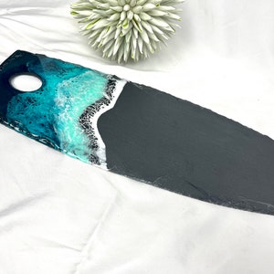 Resin Slate Serving Platter / Unique / Beach Sea Waves Epoxy Resin Waves Epoxy Cheese Sushi Tapas Serving Tray