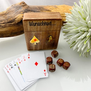 Hoge kwaliteit speldoos 5 dobbelstenen 1 kaartspel mango houten kist messing fitting speelkaarten Skat Rome speldoos Joker houten dobbelstenen dobbelspel