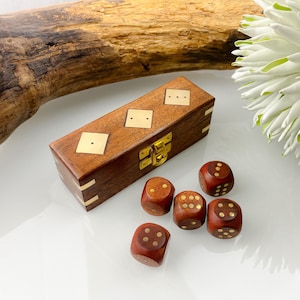 Noble dice box with 5 dice made of wood with brass fittings Mango wood very high quality brass dice game wooden dice