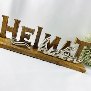 Lettering &quot;Heimathafen&quot; L40cm Mango wood metal silver on base table decoration decoration stand handmade maritime decoration picture unique