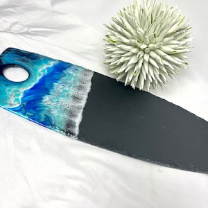 Resin Slate Serving Platter / Unique / Beach Sea Waves Epoxy Resin Waves Epoxy Cheese Sushi Tapas Serving Tray