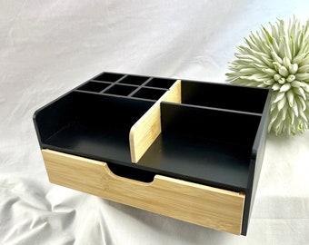 Desk organizer bamboo wood mail tray unique, organization system, letter storage, document tray notepad office