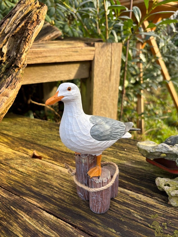 Möwe auf Poller aus Polyresin Daube, Steg, Polyfigur Möwen, Gartendeko, Dekoration, Seagull, kein Holz!!! 21 cm hoch