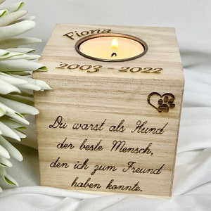 Wooden memorial candle for pets/mourning candle/mourning light/memorial light/wooden cube/unique/firewood/mourning/cat/dog