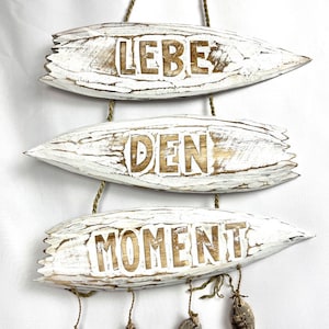 Lebe den Moment Schild Holz  Shabby Look in weiß, mit Muscheln, Dekoschild, Dekoration, Maritim