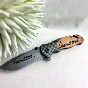 Folding knife with engraving, handmade knives, pocket knife with wooden handle, fishing, angler, hunter, hunting, wild deer antlers personalized