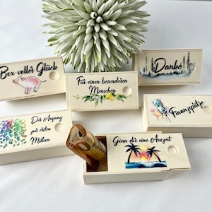 Cash gift, wooden box, wooden casket, gift box, wedding, gift idea voucher, birthday, luck, thank you, financial injection, first million