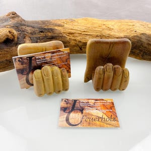 Visitenkarten-Halter aus Mangoholz, hangeschnitzt, Unikat,Hand Visitenkarten Visitenkarten-Ständer, Holz, Holzhand