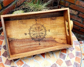 Vintage tray / serving tray anchor / compass / unique / firewood / with engraving / laser / breakfast tray / customizable