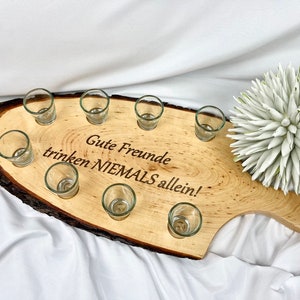 XXL shot board made of alder wood, with bark, with 8 shot glasses/shots with custom text /personalizable / shots/ shots / party
