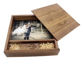 Wedding Birth Wooden Keepsake Box with USB Flash Drive 8GB Anniversary Memory Box with Engraving Personalized Memories Wedding Gift