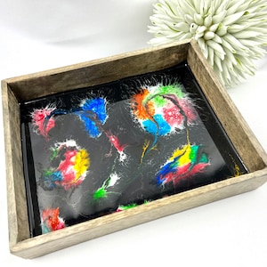 Colorful Resin Tray Mango Wood Rainbow Beach Sea Waves Epoxy Resin Epoxy Breakfast Tray